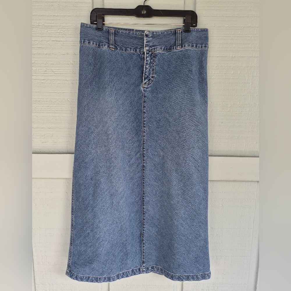 Vtg Old Navy Classic Denim Blue Jean Slim Pencil Skirt Size 10 Back Pleat Midi
